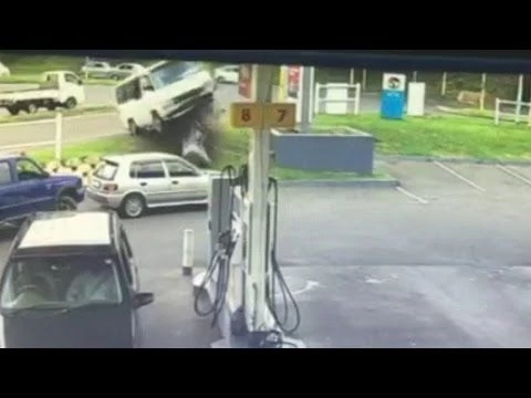 Taxi crashes and lands on car in South Africa