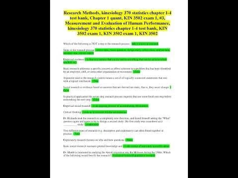 Research Methods, Kinesiology 370 Statistics Chapter 1-4  TEST BANK