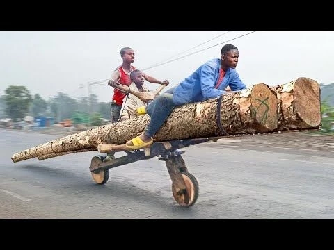 Risky Way They Ride Brakeless Giant Wooden Scooters in Africa