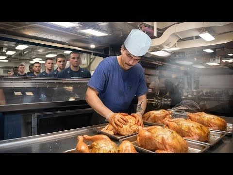The Crazy Job of US Navy Chef Cooking 1000s of Meals Inside $13 Billion Aircraft Carrier