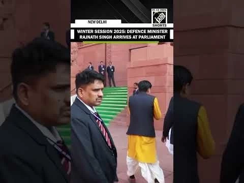 Defence Minister Rajnath Singh arrives at Parliament for Winter Session 2025
