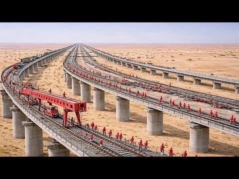 How China Split Half The Mongolian Desert To Build a Massive Elevated Railway With 2,700km Length