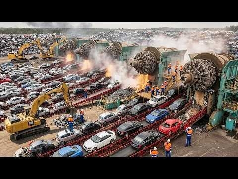 How Powerful Shredder And Heavy Duty Crusher For Massive Car Recycling Process Turn Cars Into Steel
